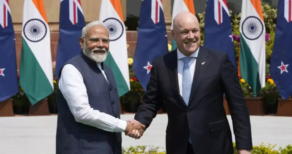 On Monday, Prime Minister Narendra Modi and Prime Minister Christopher Luxon of New Zealand met at Hyderabad House in New Delhi to talk about ways to strengthen their relationship.