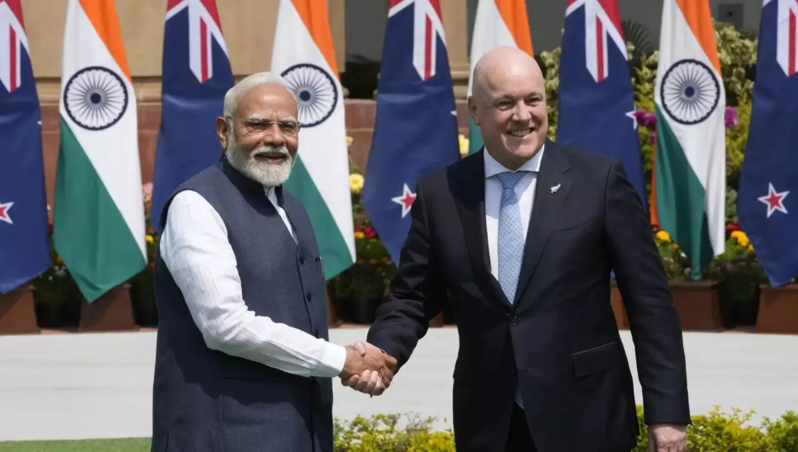 On Monday, Prime Minister Narendra Modi and Prime Minister Christopher Luxon of New Zealand met at Hyderabad House in New Delhi to talk about ways to strengthen their relationship.