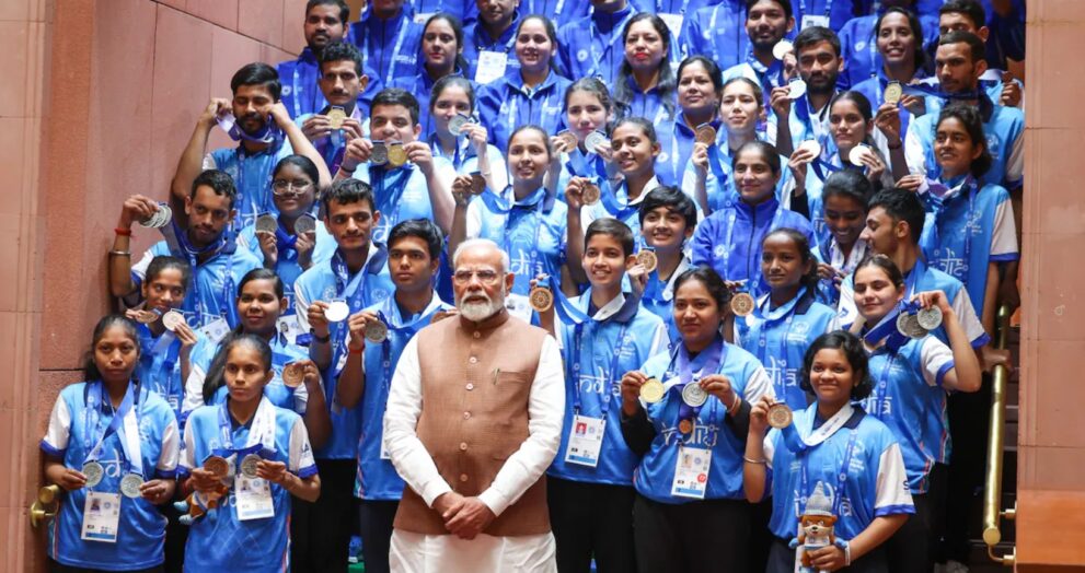On Tuesday, Prime Minister Narendra Modi met with the Indian Special Olympics World Winter Games 2025 delegation in Parliament and congratulated them on their outstanding performances.
