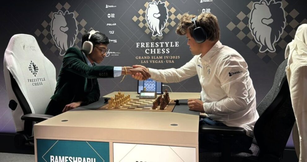 Indian Grandmaster Rameshbabu Praggnanandhaa defeated world number one Magnus Carlsen in Round 4 of the Las Vegas Chess Grand Slam Tour.