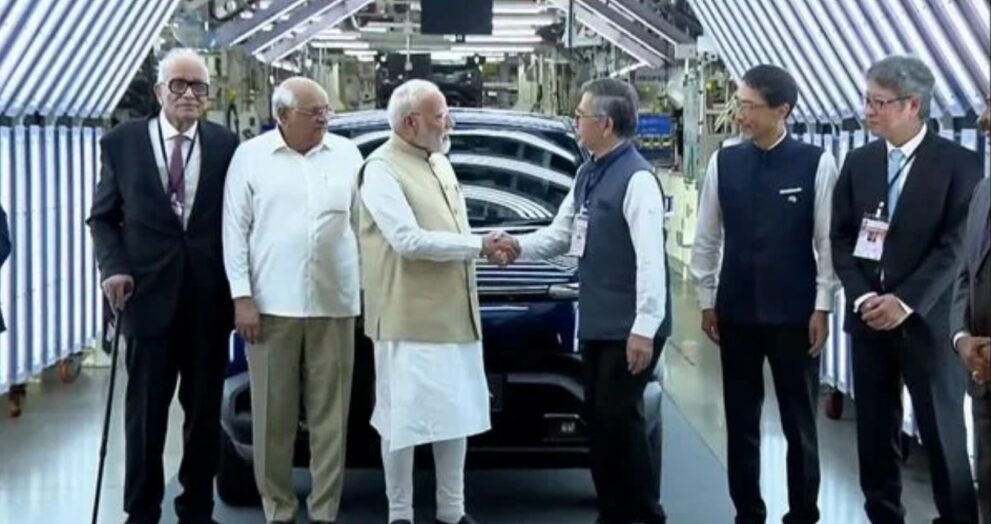 Prime Minister Narendra Modi unveiled Maruti Suzuki's first battery electric vehicle, the e-Vitara, at the company's manufacturing site in Hansalpur, Ahmedabad. The car, designed as a global strategic model, is a significant step forward in India's electric mobility ambitions.