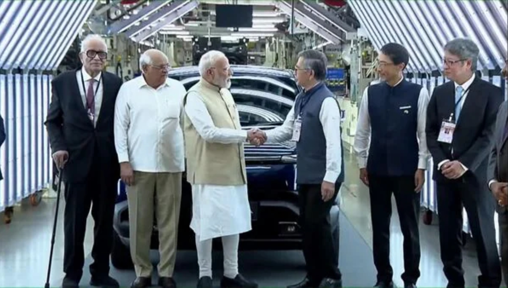 Prime Minister Narendra Modi unveiled Maruti Suzuki's first battery electric vehicle, the e-Vitara, at the company's manufacturing site in Hansalpur, Ahmedabad. The car, designed as a global strategic model, is a significant step forward in India's electric mobility ambitions.