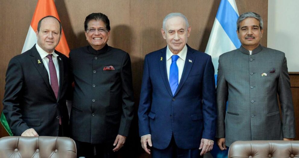 Commerce and Industry Minister Piyush Goyal met with Israeli Prime Minister Benjamin Netanyahu at the end of his three-day visit and conveyed Prime Minister Narendra Modi's greetings.