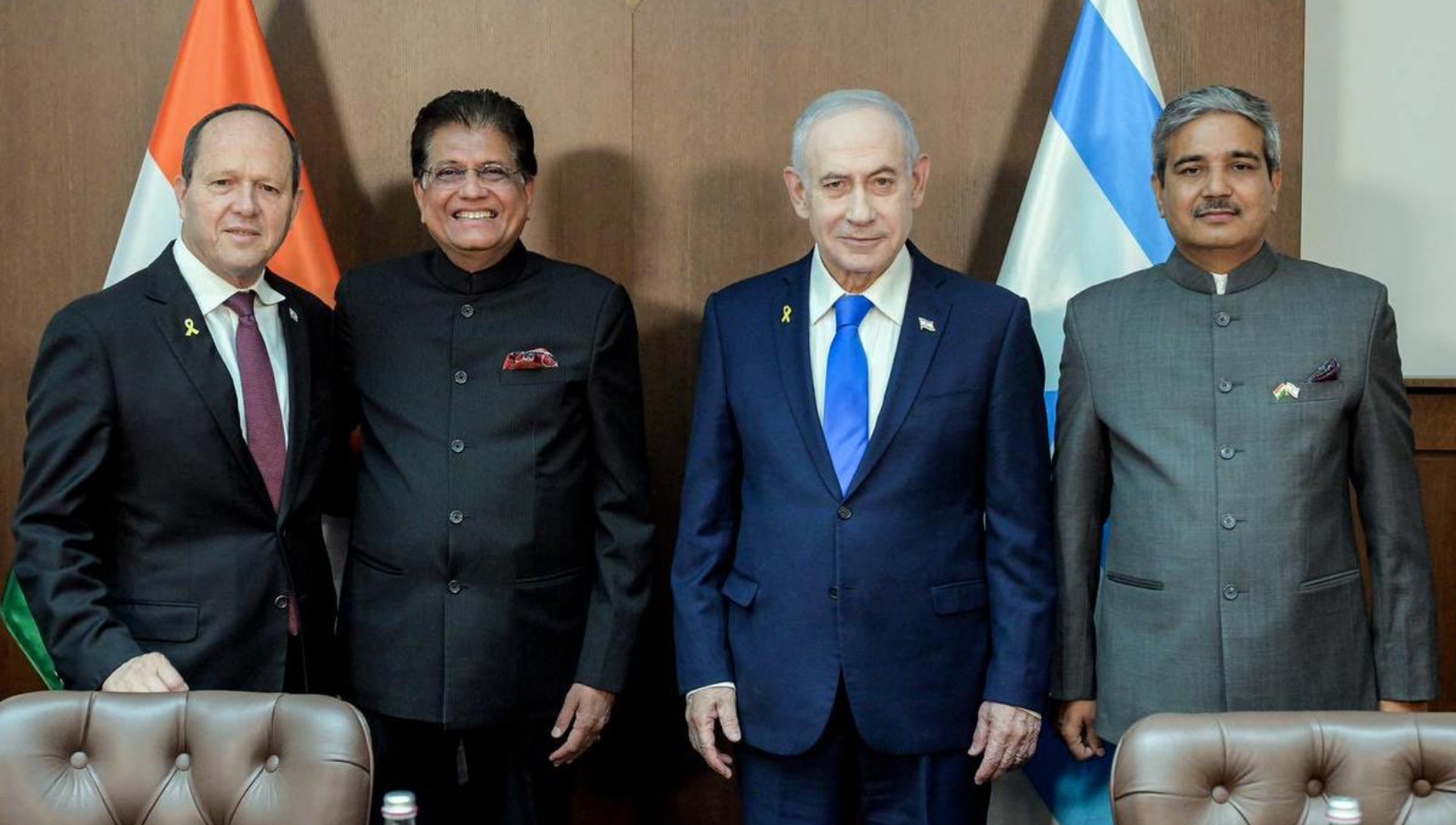 Commerce and Industry Minister Piyush Goyal met with Israeli Prime Minister Benjamin Netanyahu at the end of his three-day visit and conveyed Prime Minister Narendra Modi's greetings.