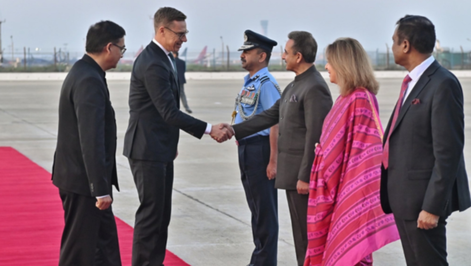 President of Finland Alexander Stubb arrived in New Delhi on a state visit to India and was received at the airport by Minister of State for External Affairs Kirti Vardhan Singh.