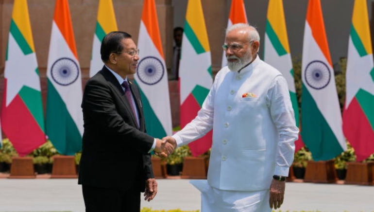 Prime Minister Narendra Modi held talks with Min Aung Hlaing in New Delhi, marking a significant diplomatic engagement between India and Myanmar amid the latter's ongoing political crisis.